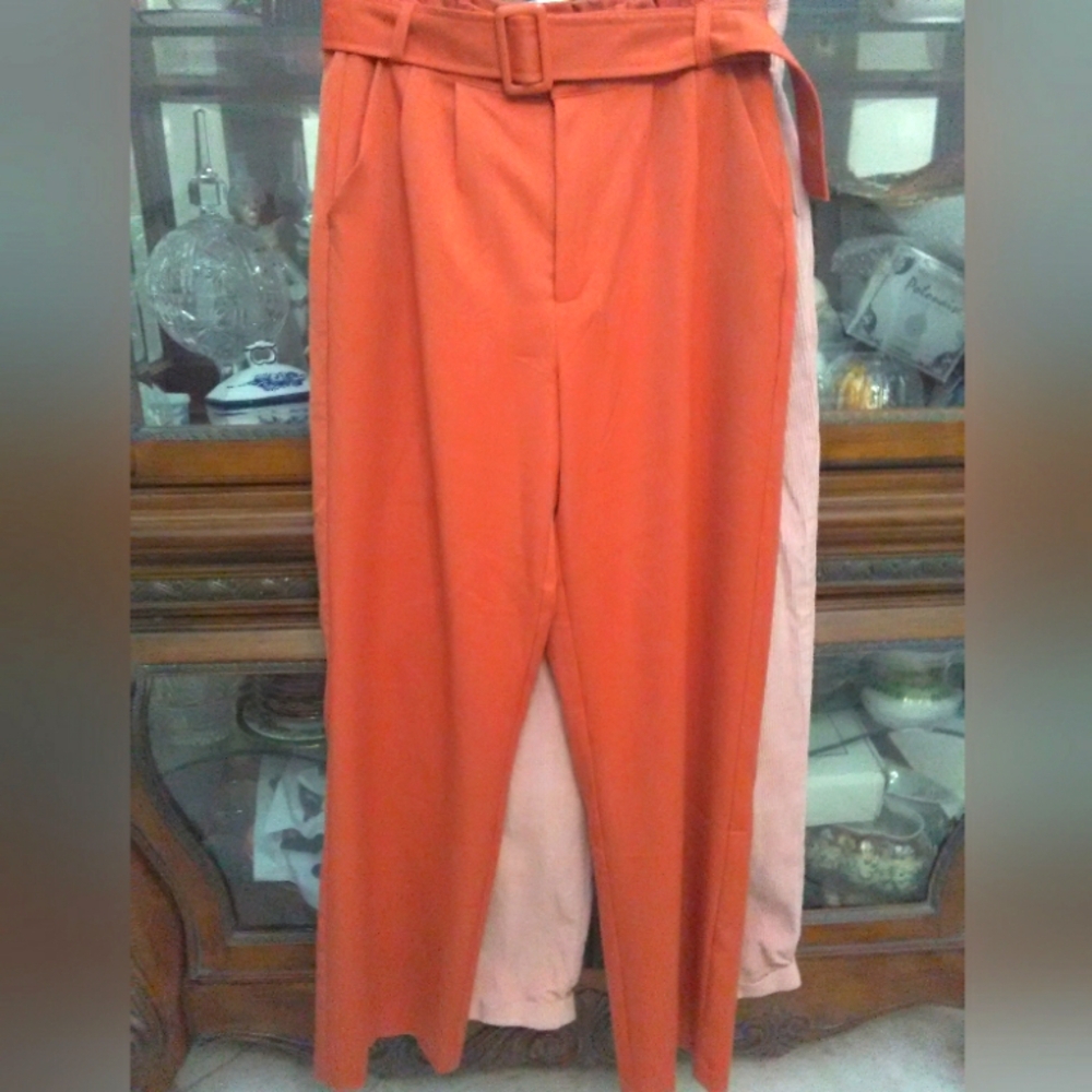 BNWOT Women's  Belted Pants BY SPARKZ SZ. LG RUFFLED WAIST ANTHROPOLOGIE Brand